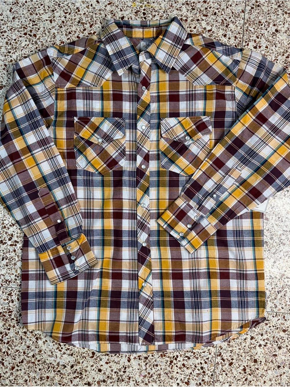 Casual Country Plaid Woven Western Shirt Point Collar Long Sleeve L NWT